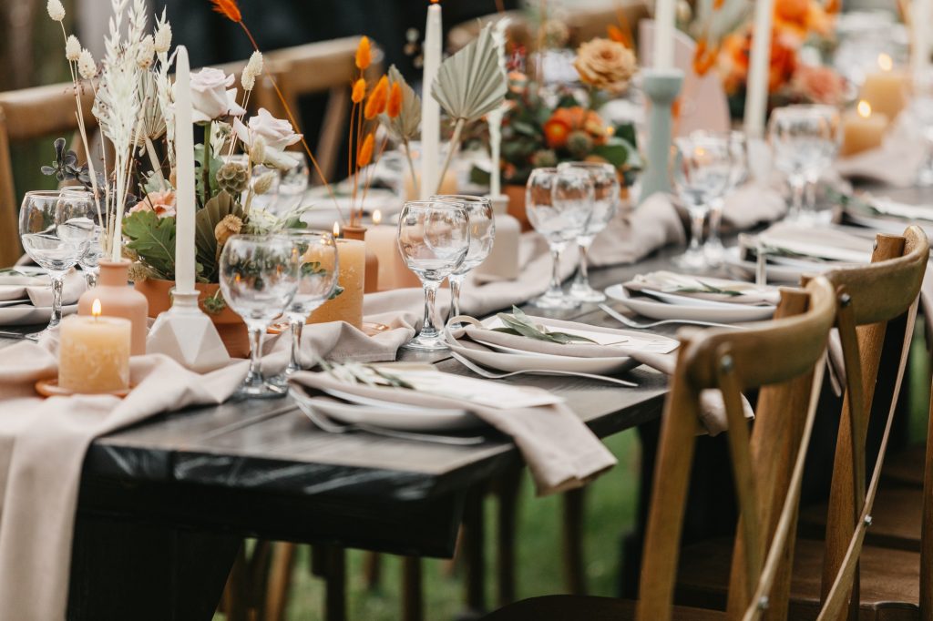 Event and catering agency organization modern wedding in boho style